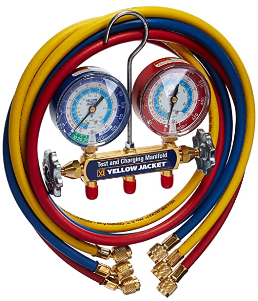 Yellow Jacket 42006 Manifold with 60" PLUS II hose, standard fittings, psi, R22/134a/404A, °F