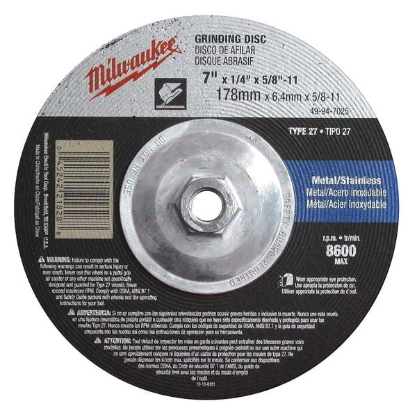 7" x 1/4" x 5/8-11" Grinding Wheel (Type 27)