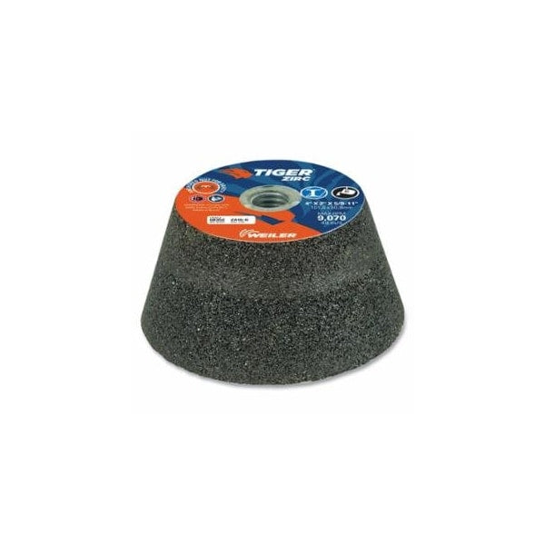 Tiger Flaring Cup Wheel, 4 in/3 in dia x 2 in Thick x 5/8 in-11 Arbor, 3/4 in Rim, 16 Grit, ZTA, 5PK