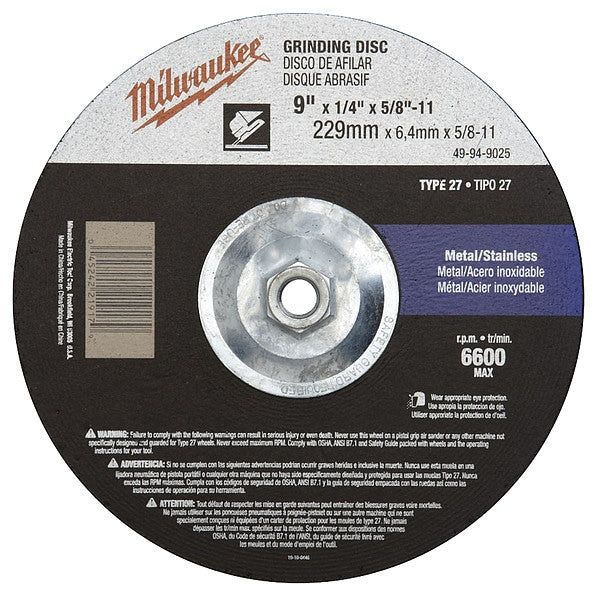 9" x 1/4" x 5/8-11" Grinding Wheel (Type 27)