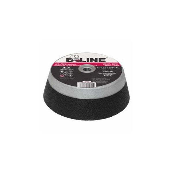 Cup Wheel, 6 in dia, 2 in Thick, 5/8 in-11 Arbor, 36 Grit, Alum Oxide, 8PK