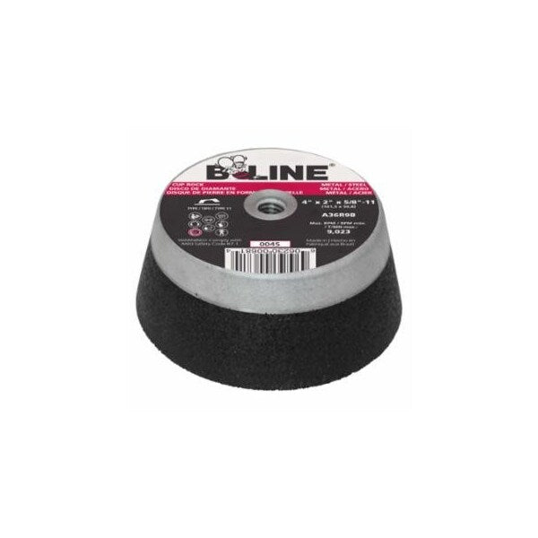 Cup Wheel, 4 in dia, 2 in thick, 5/8 in to 11 in arbor, 36 grit, 18PK